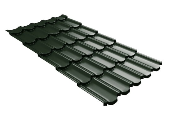 Металлочерепица квинта плюс с 3D резом 0,5 GreenСoat Pural Matt RR 11 темно-зеленый (RAL 6020 хромовая зелень) купить в Наволоках