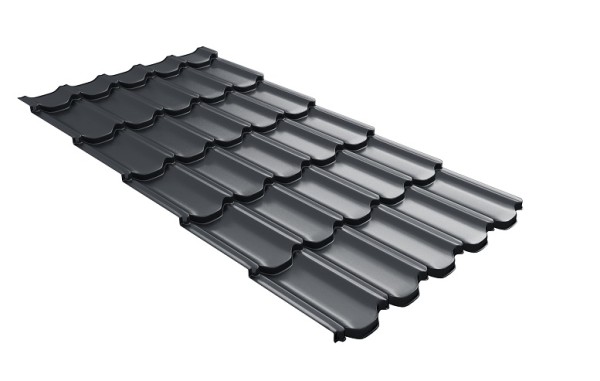 Металлочерепица квинта плюс с 3D резом 0,5 PurLite Мatt RAL 7024 мокрый асфальт купить в Наволоках